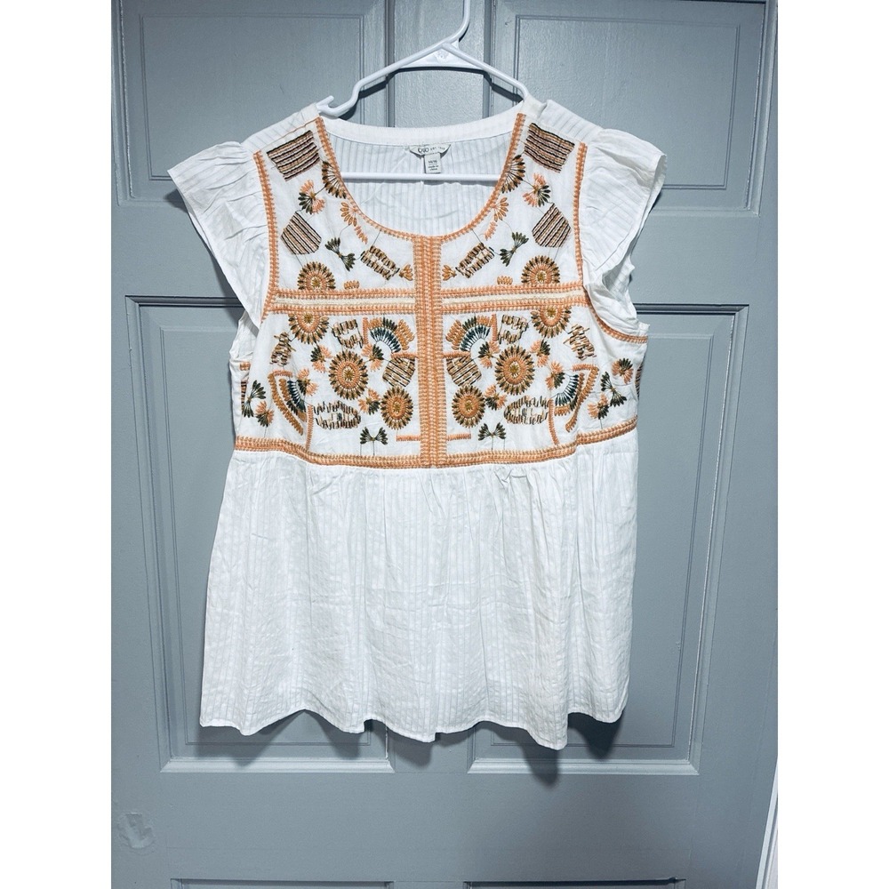 Cato Women Blouse 14/16 (L) Embroidered Peasant White Short Sleeve Boho Babydoll - Picture 2 of 11